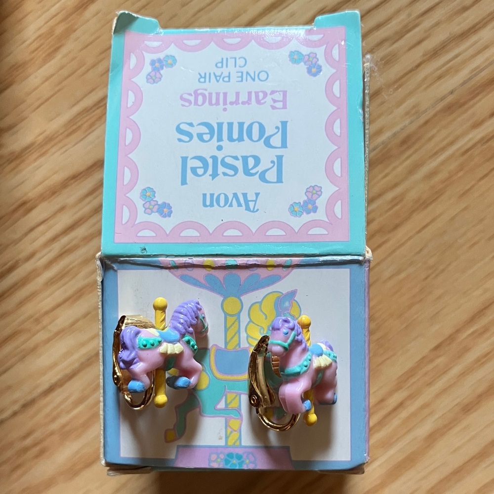 Avon Carousel Horse Earrings - Purple and Blue